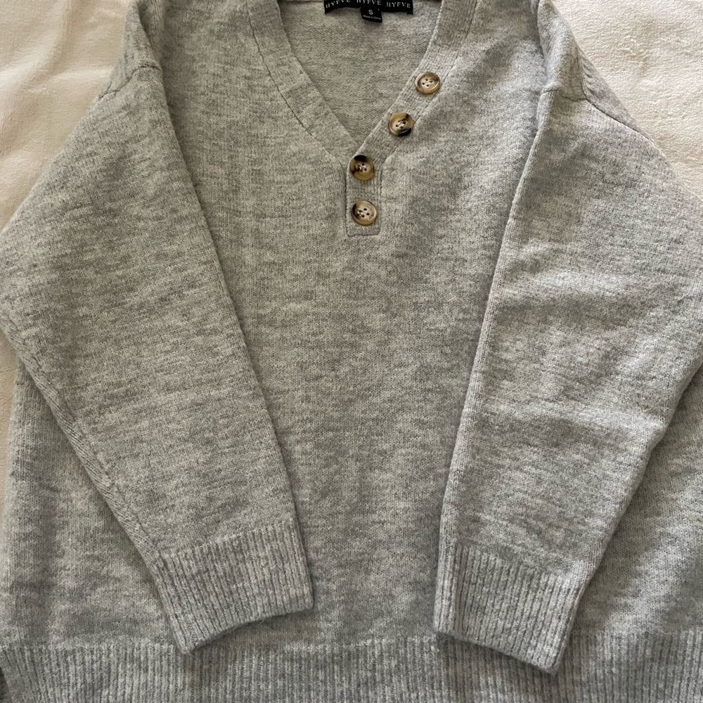 HYFVE Light Gray Cardigan with Button Detail